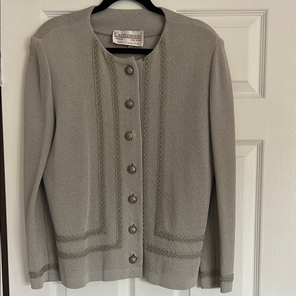 Castlebury Women's Light Gray Button-Front Cardigan Sweater